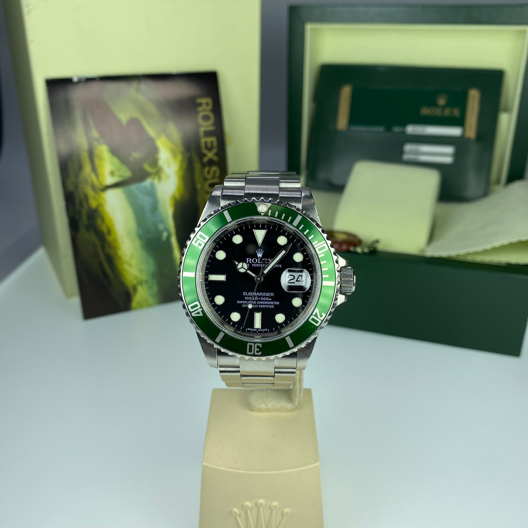 2008 Rolex Submariner 16610LV Anniversary Kermit Box and Card Unpolished