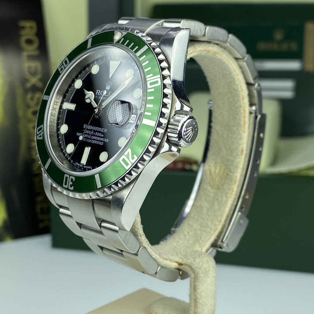 2008 Rolex Submariner 16610LV Anniversary Kermit Box and Card Unpolished