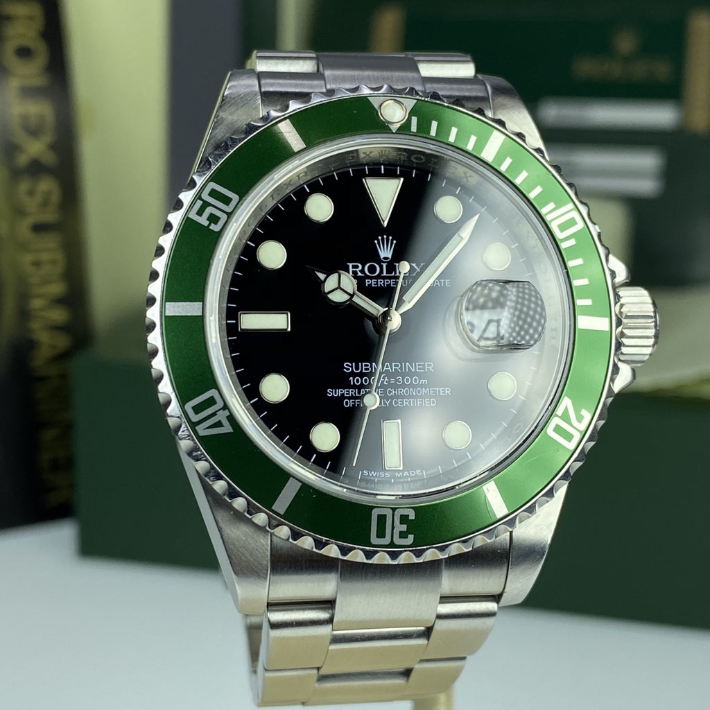2008 Rolex Submariner 16610LV Anniversary Kermit Box and Card Unpolished
