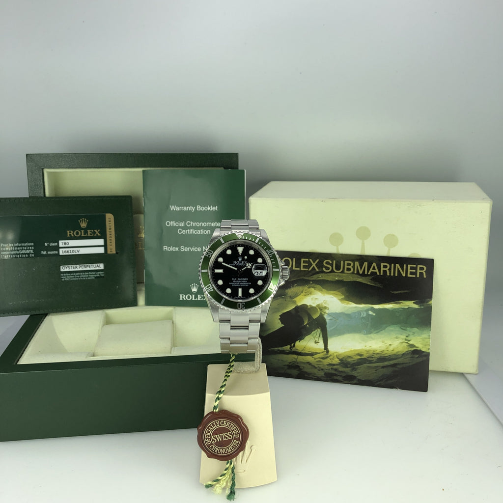 2009 Rolex 16610LV Submariner Anniversary Green Kermit Full Set with Box & Card
