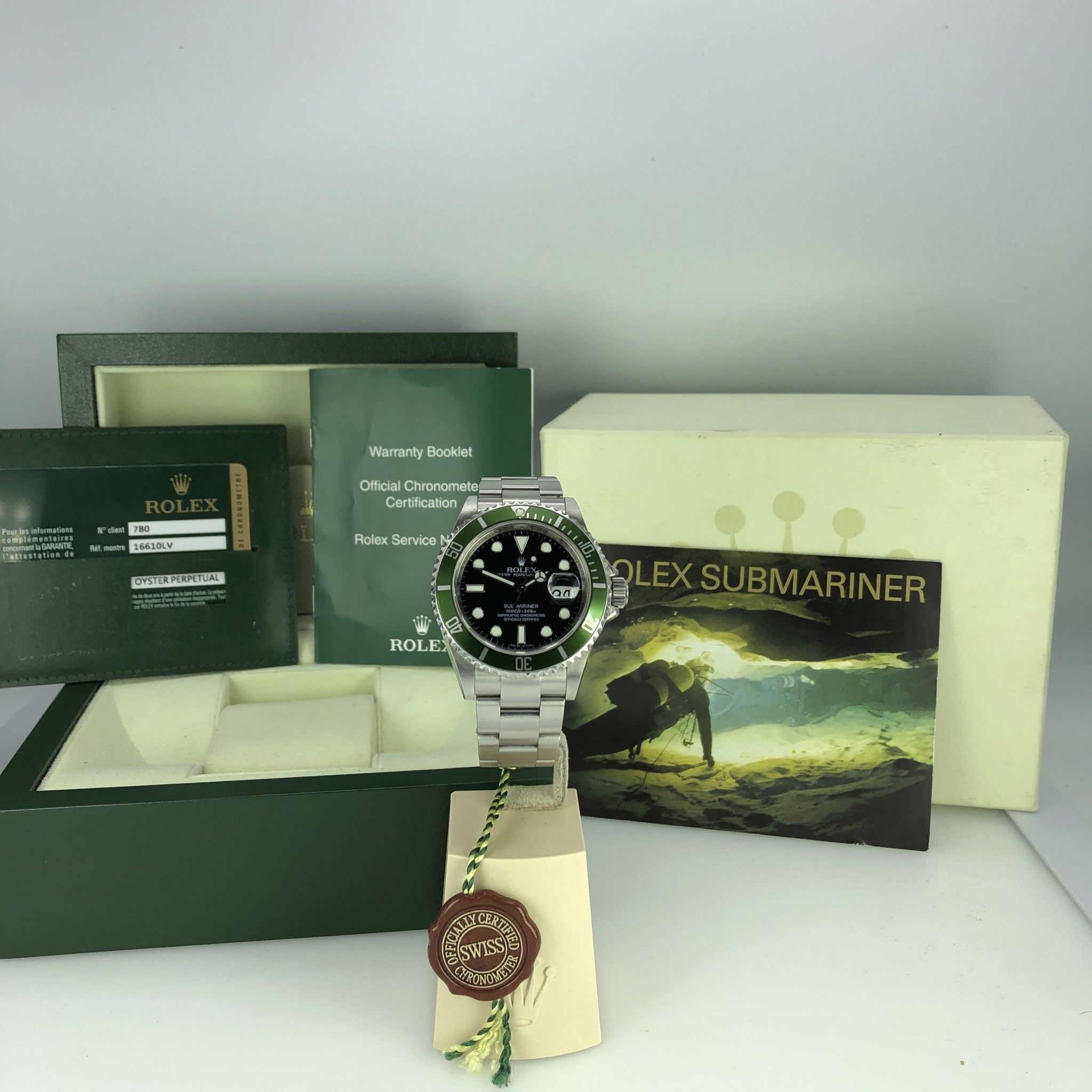 2009 Rolex 16610LV Submariner Anniversary Green Kermit Full Set with Box & Card