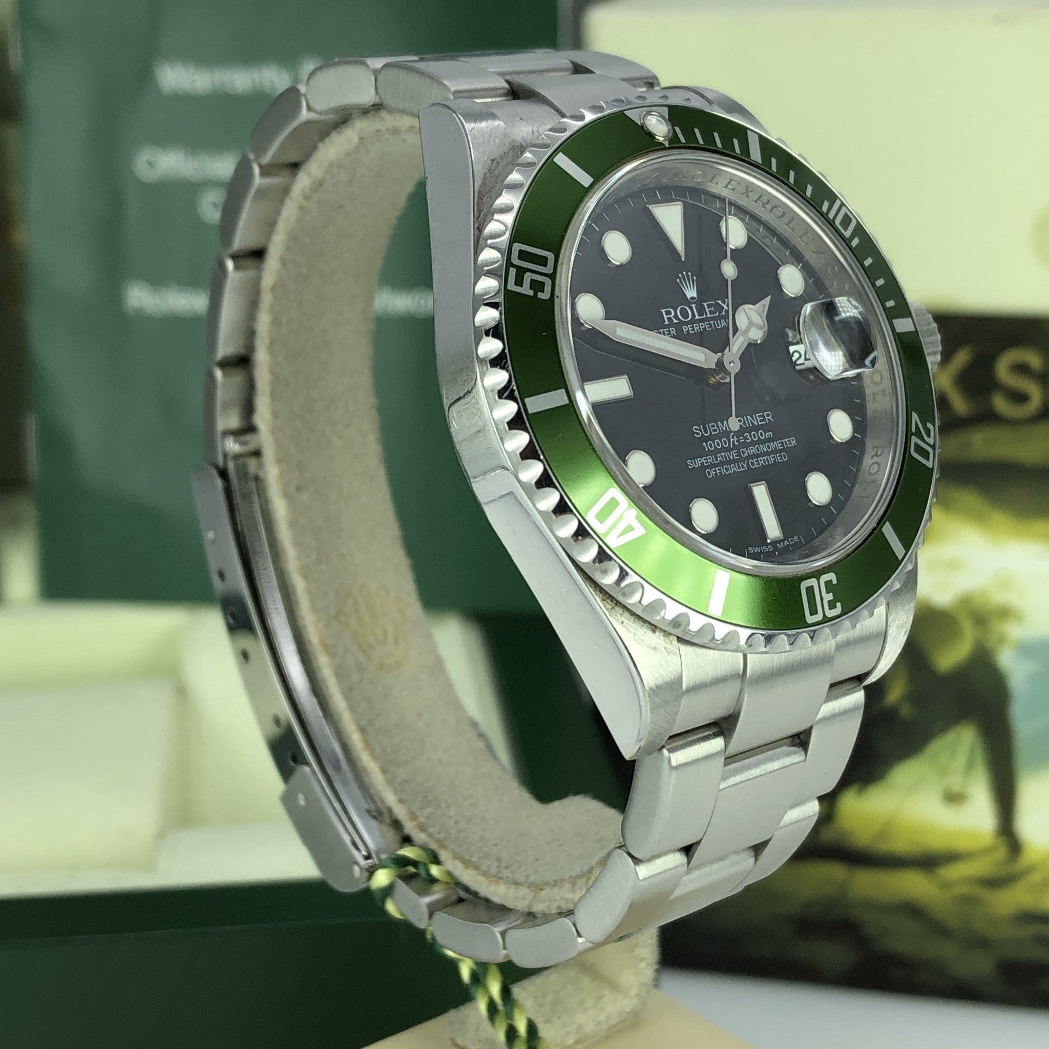 2009 Rolex 16610LV Submariner Anniversary Green Kermit Full Set with Box & Card