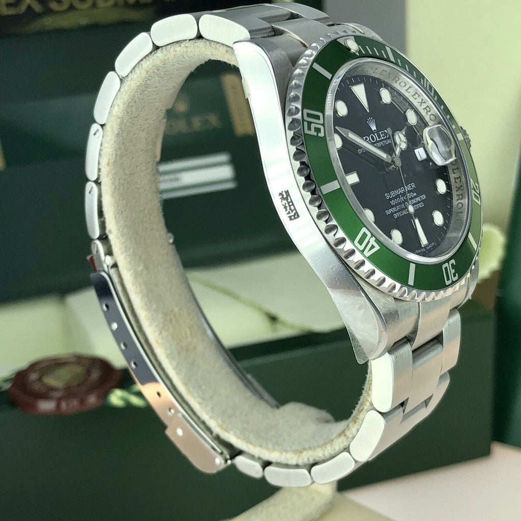 2009 NOS Rolex 16610LV Submariner Anniversary Green Kermit Full Set Card V