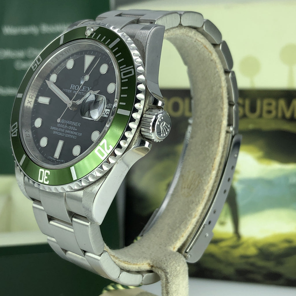 2009 Rolex 16610LV Submariner Anniversary Green Kermit Full Set with Box & Card