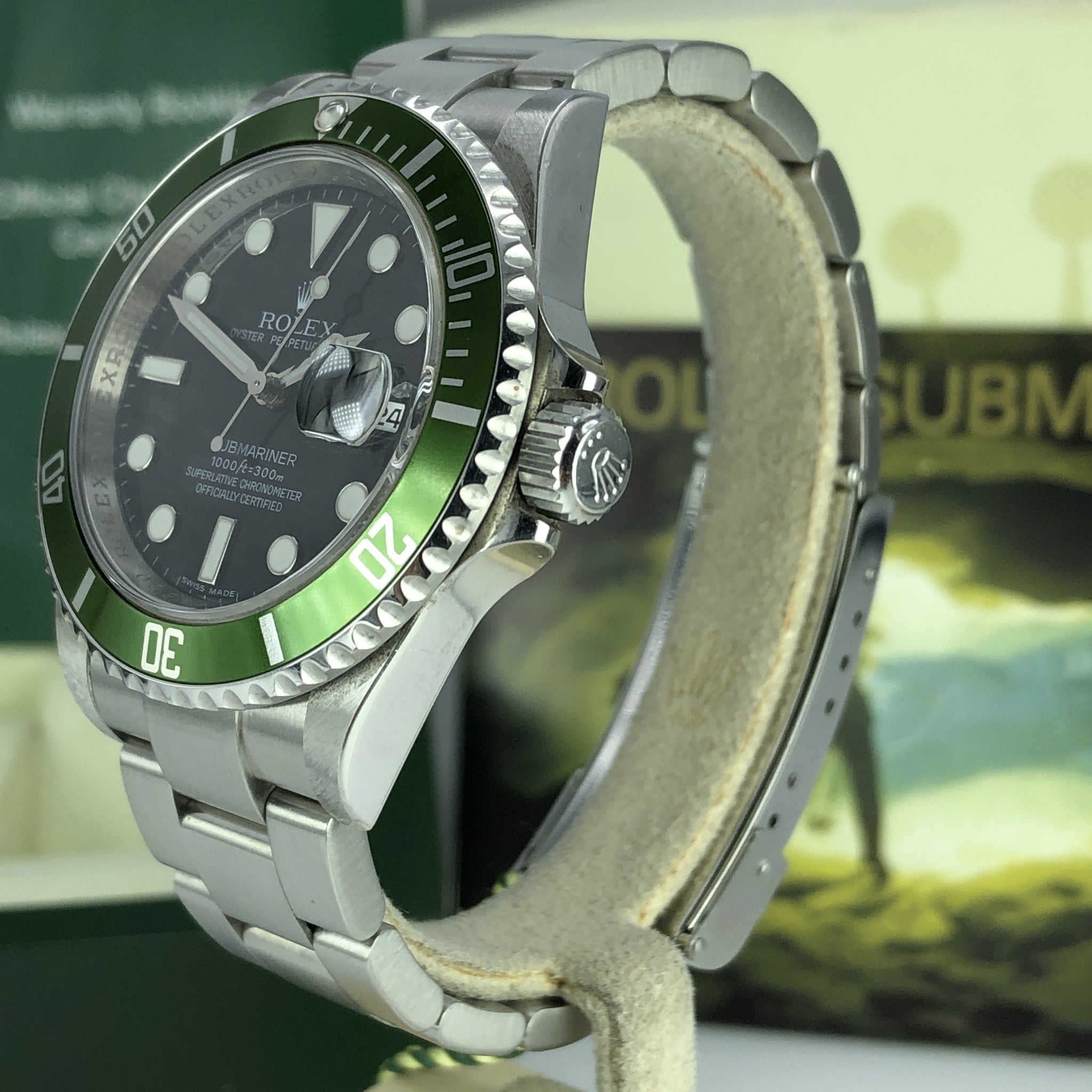 2009 Rolex 16610LV Submariner Anniversary Green Kermit Full Set with Box & Card