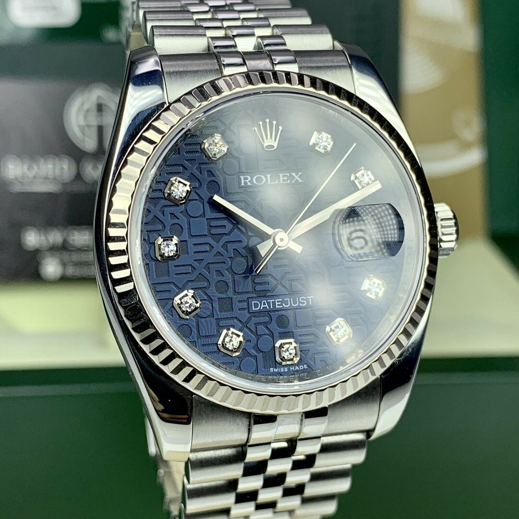 2009 Rolex Datejust 116234 Factory Diamond Blue Jubilee Box & Papers