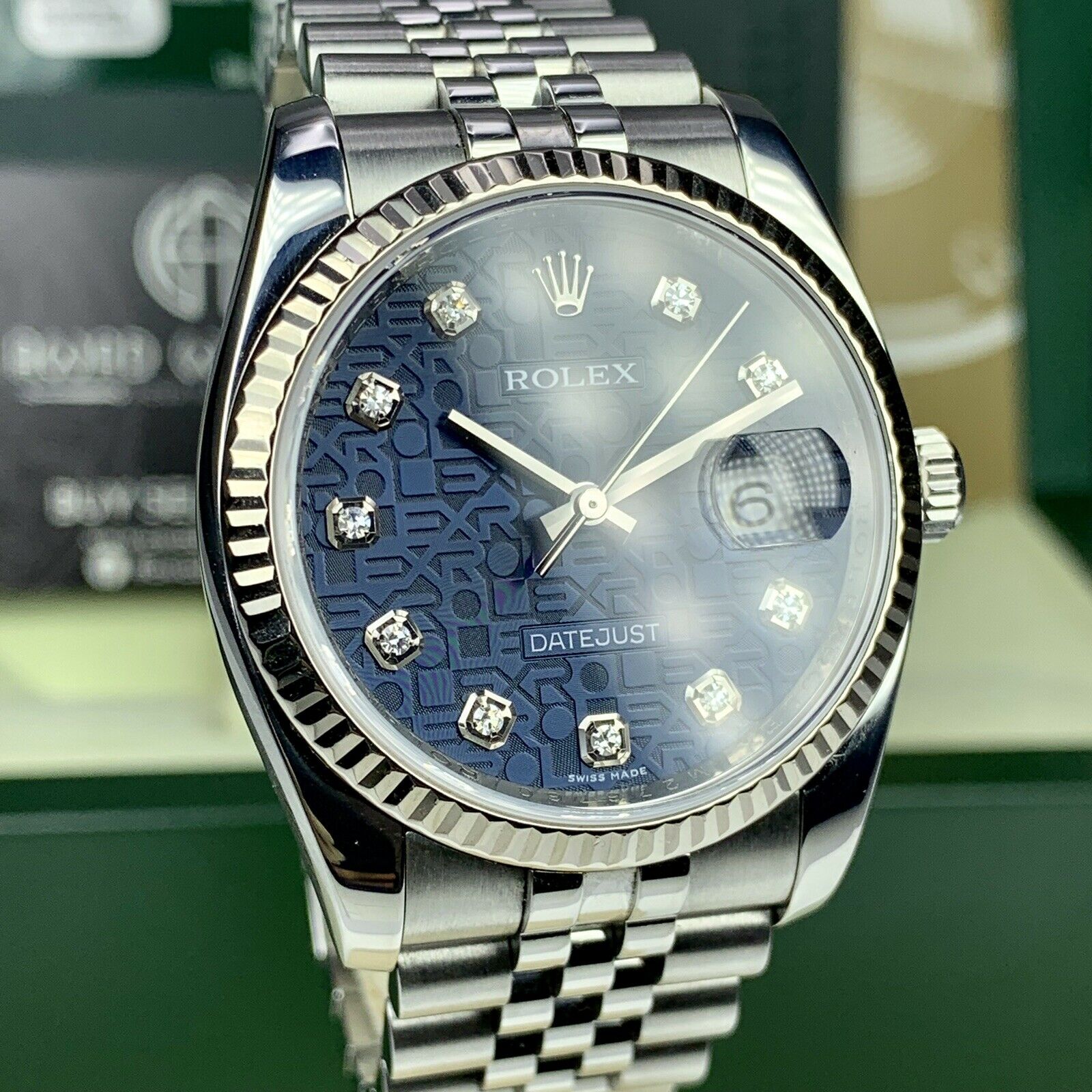 2009 Rolex Datejust 116234 Factory Diamond Blue Jubilee Box & Papers