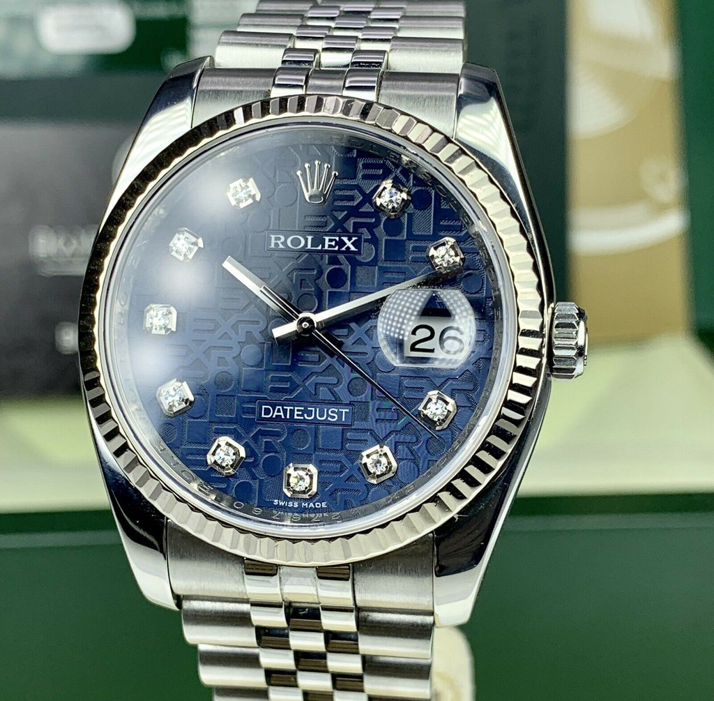 2009 Rolex Datejust 116234 Factory Diamond Blue Jubilee Box & Papers