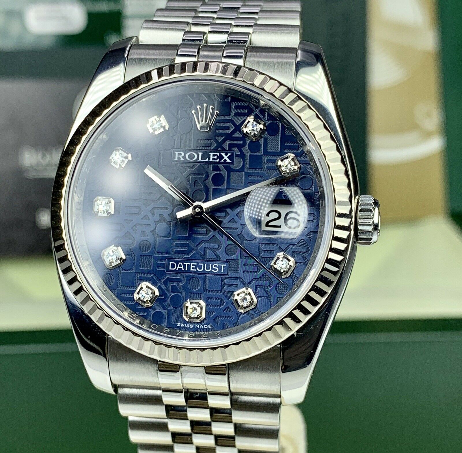 2009 Rolex Datejust 116234 Factory Diamond Blue Jubilee Box & Papers
