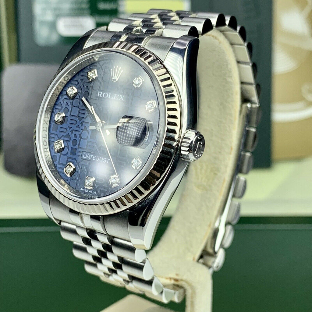 2009 Rolex Datejust 116234 Factory Diamond Blue Jubilee Box & Papers