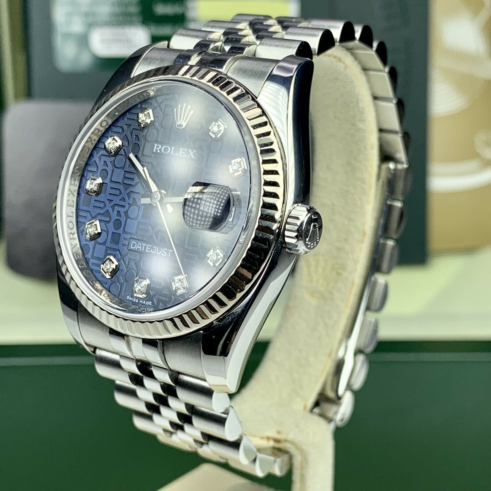2009 Rolex Datejust 116234 Factory Diamond Blue Jubilee Box & Papers