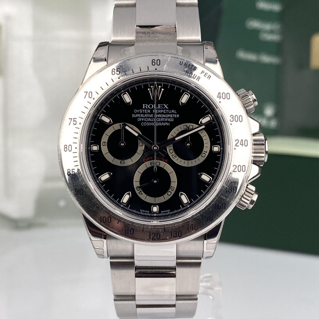 2009 Rolex Daytona 116520 New Old Stock Black Dial Full Stickers NOS Large Buckle Complete
