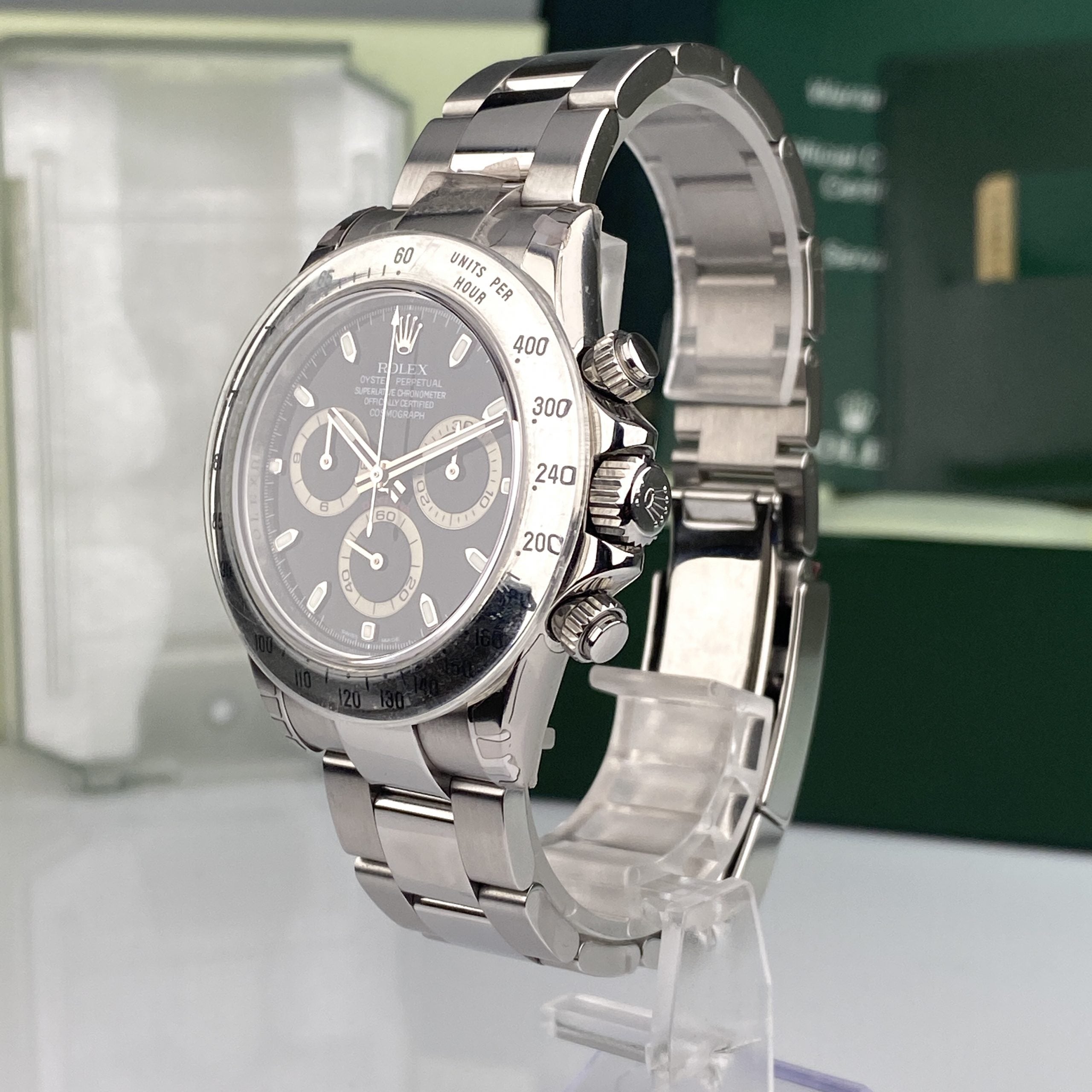 2009 Rolex Daytona 116520 New Old Stock Black Dial Full Stickers NOS Large Buckle Complete