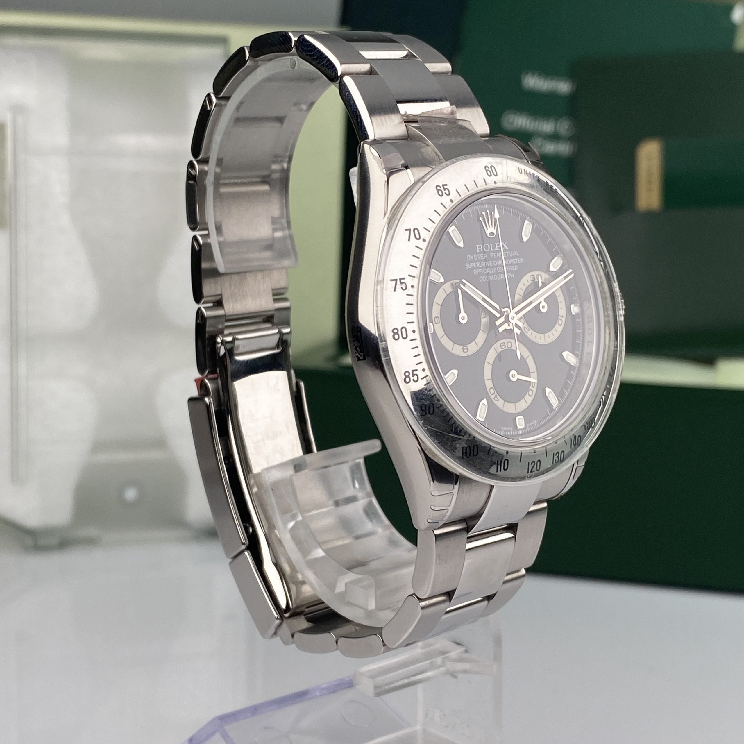 2009 Rolex Daytona 116520 New Old Stock Black Dial Full Stickers NOS Large Buckle Complete