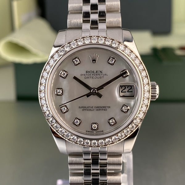 2014 Rolex Datejust 178384 Ladies 31mm Factory Diamond MOP Dial & Bezel with Box & Card