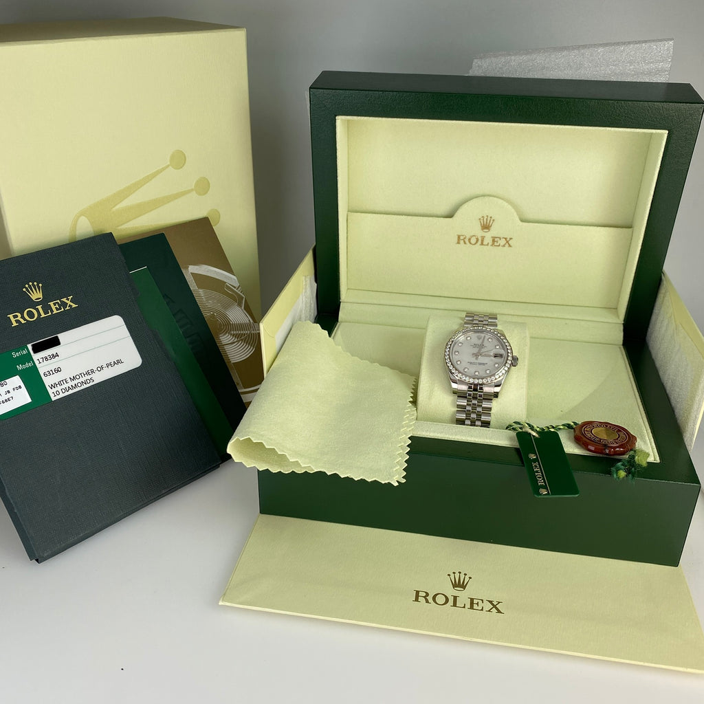 2014 Rolex Datejust 178384 Ladies 31mm Factory Diamond MOP Dial & Bezel with Box & Card