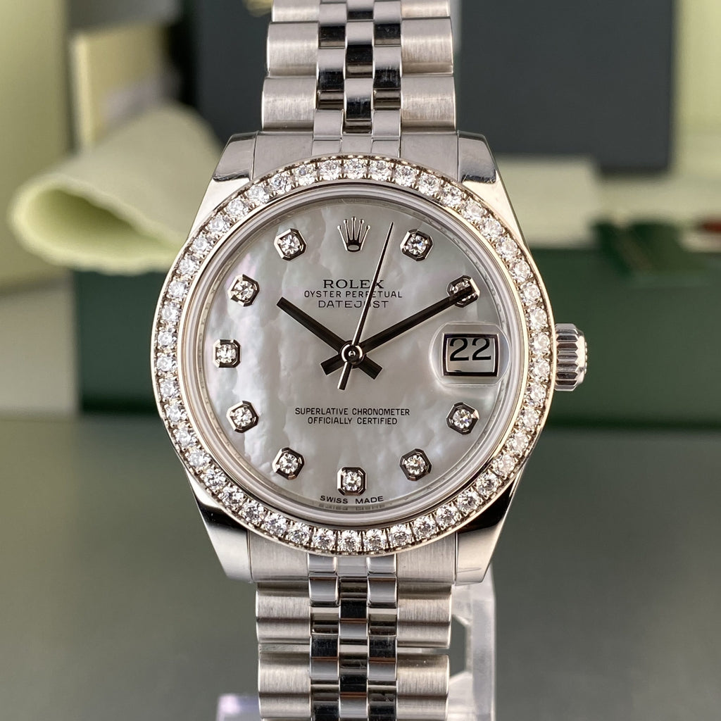 2014 Rolex Datejust 178384 Ladies 31mm Factory Diamond MOP Dial & Bezel with Box & Card
