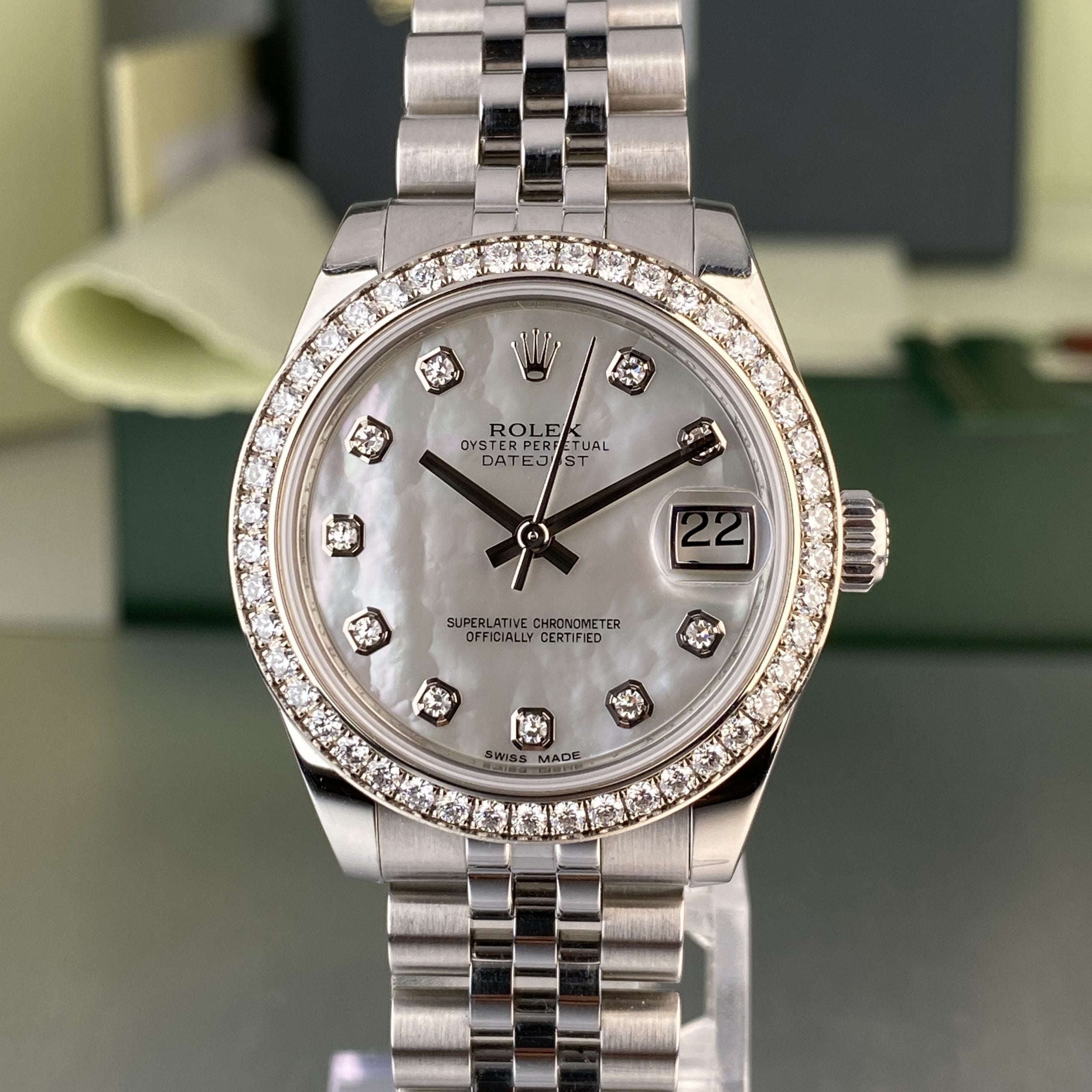 2014 Rolex Datejust 178384 Ladies 31mm Factory Diamond MOP Dial & Bezel with Box & Card