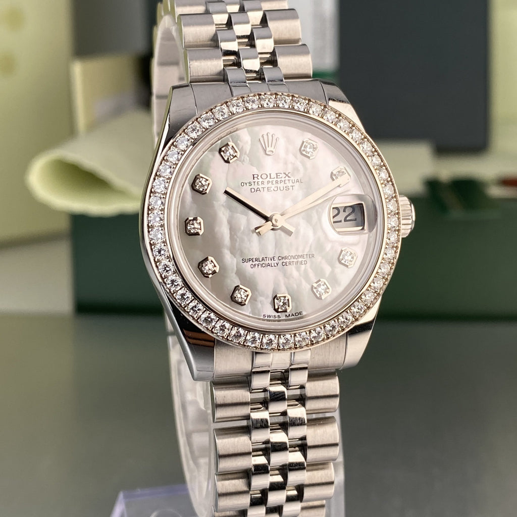 2014 Rolex Datejust 178384 Ladies 31mm Factory Diamond MOP Dial & Bezel with Box & Card