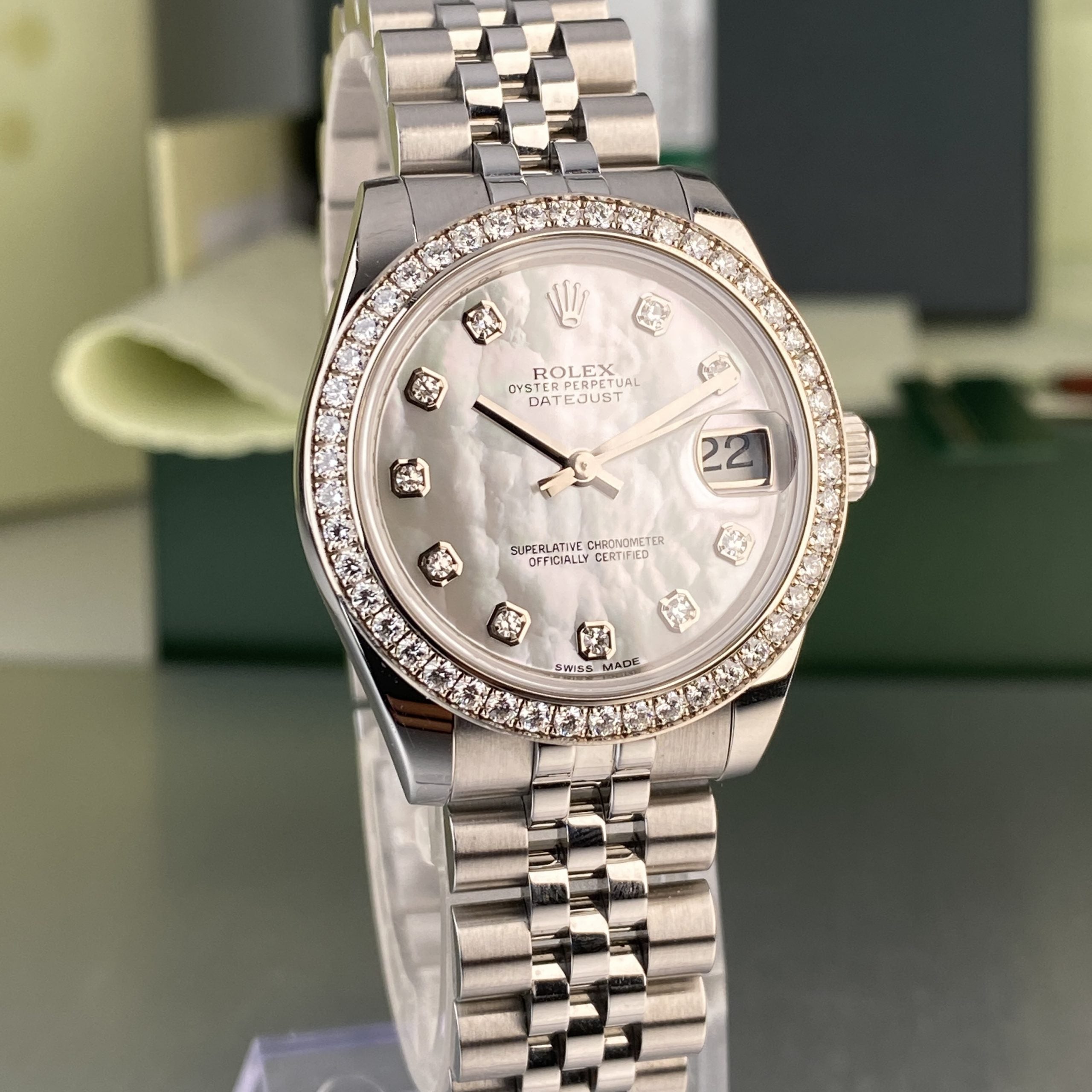 2014 Rolex Datejust 178384 Ladies 31mm Factory Diamond MOP Dial & Bezel with Box & Card