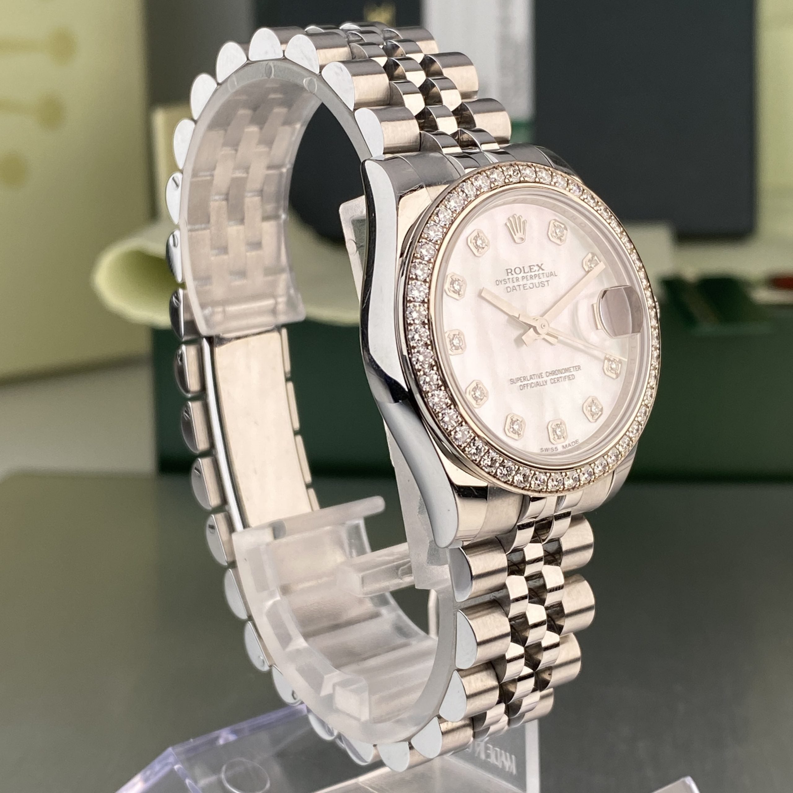 2014 Rolex Datejust 178384 Ladies 31mm Factory Diamond MOP Dial & Bezel with Box & Card