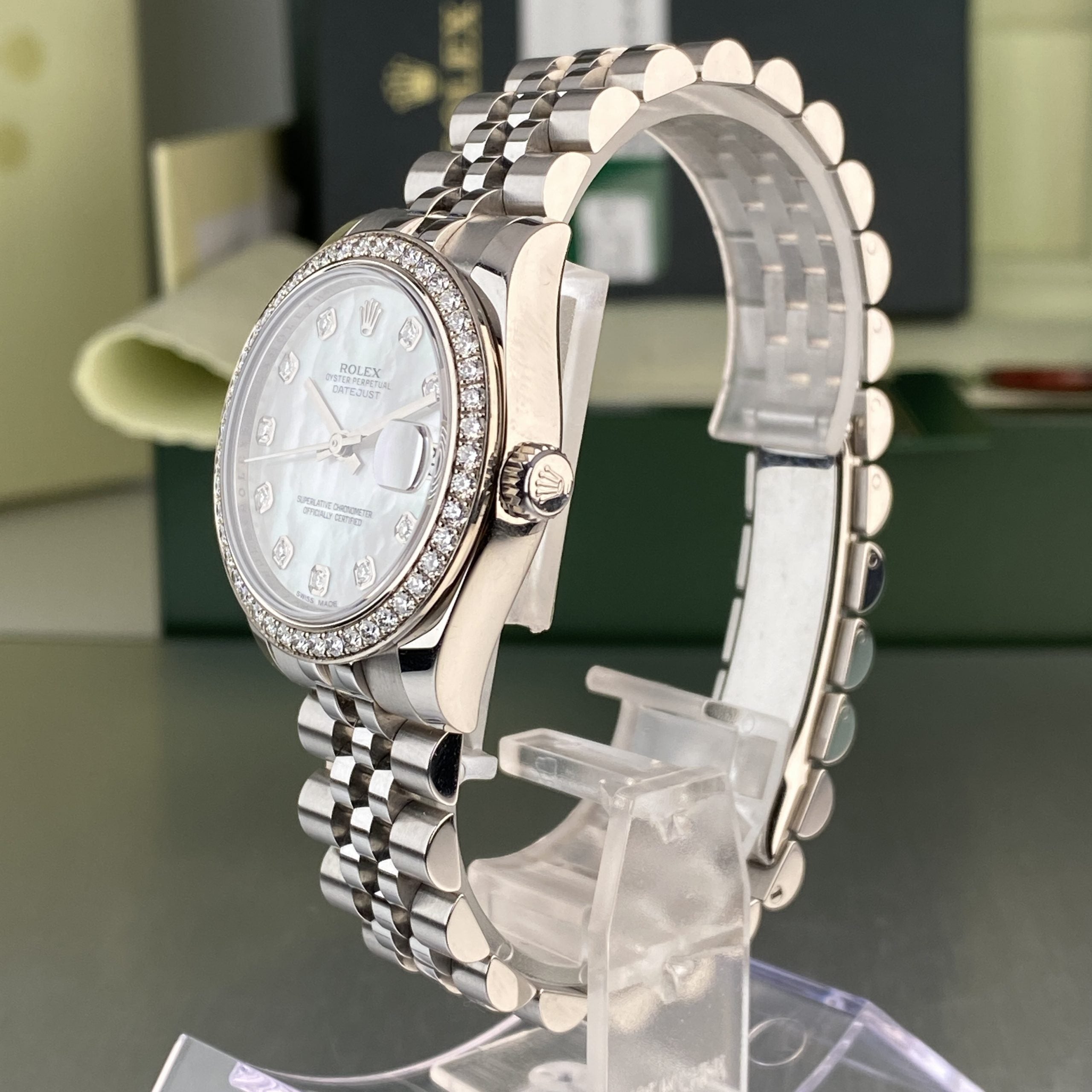 2014 Rolex Datejust 178384 Ladies 31mm Factory Diamond MOP Dial & Bezel with Box & Card
