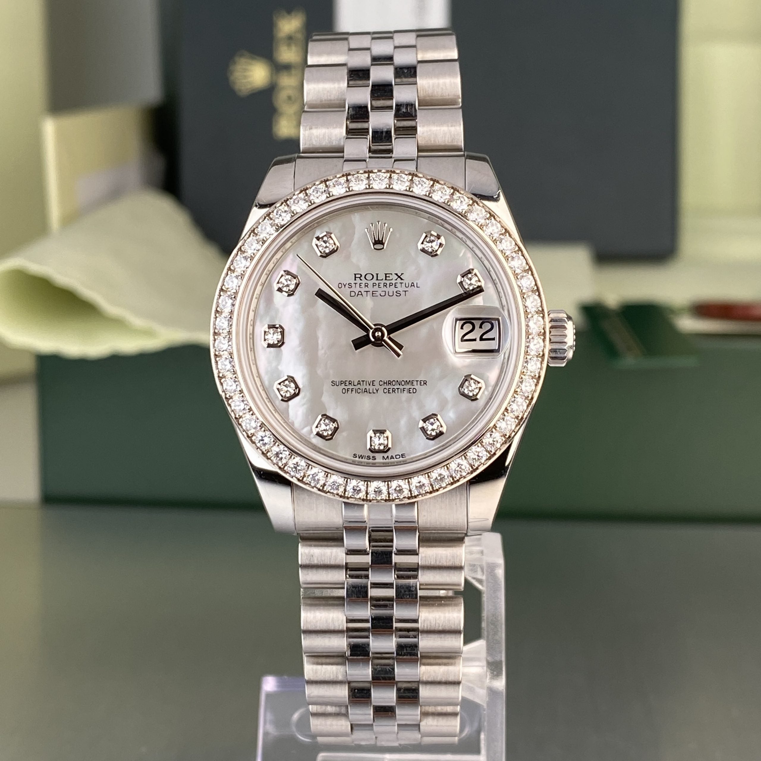 2014 Rolex Datejust 178384 Ladies 31mm Factory Diamond MOP Dial & Bezel with Box & Card