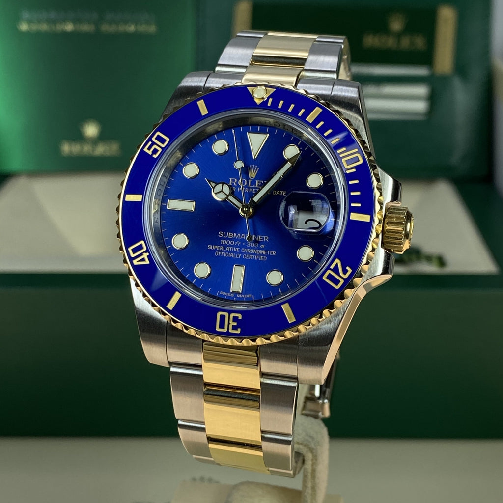 2014 Rolex Submariner 116613LP 18k gold & Steel Blue Dial Box and Card Full Set