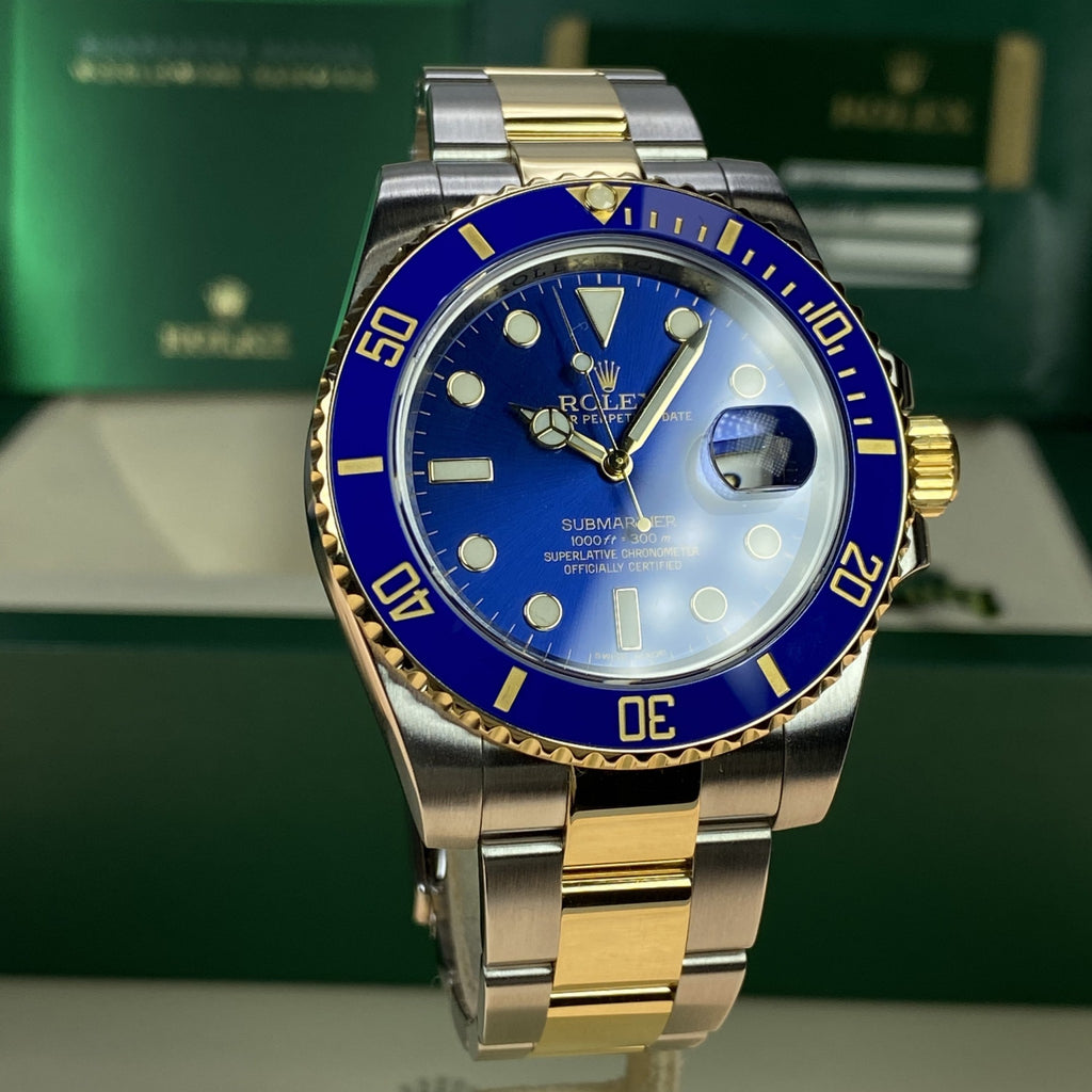 2014 Rolex Submariner 116613LP 18k gold & Steel Blue Dial Box and Card Full Set