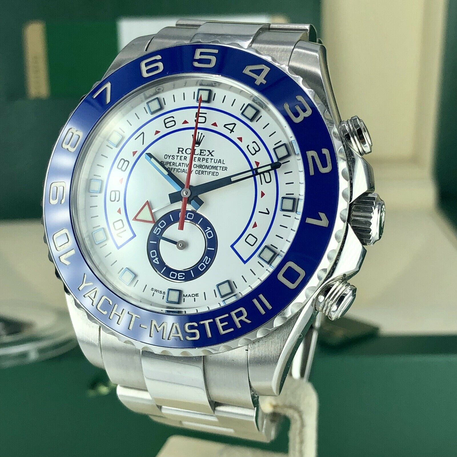 2016 Rolex Yacht-Master II 116680 Blue Hands Box And Card Full Set Unpolished