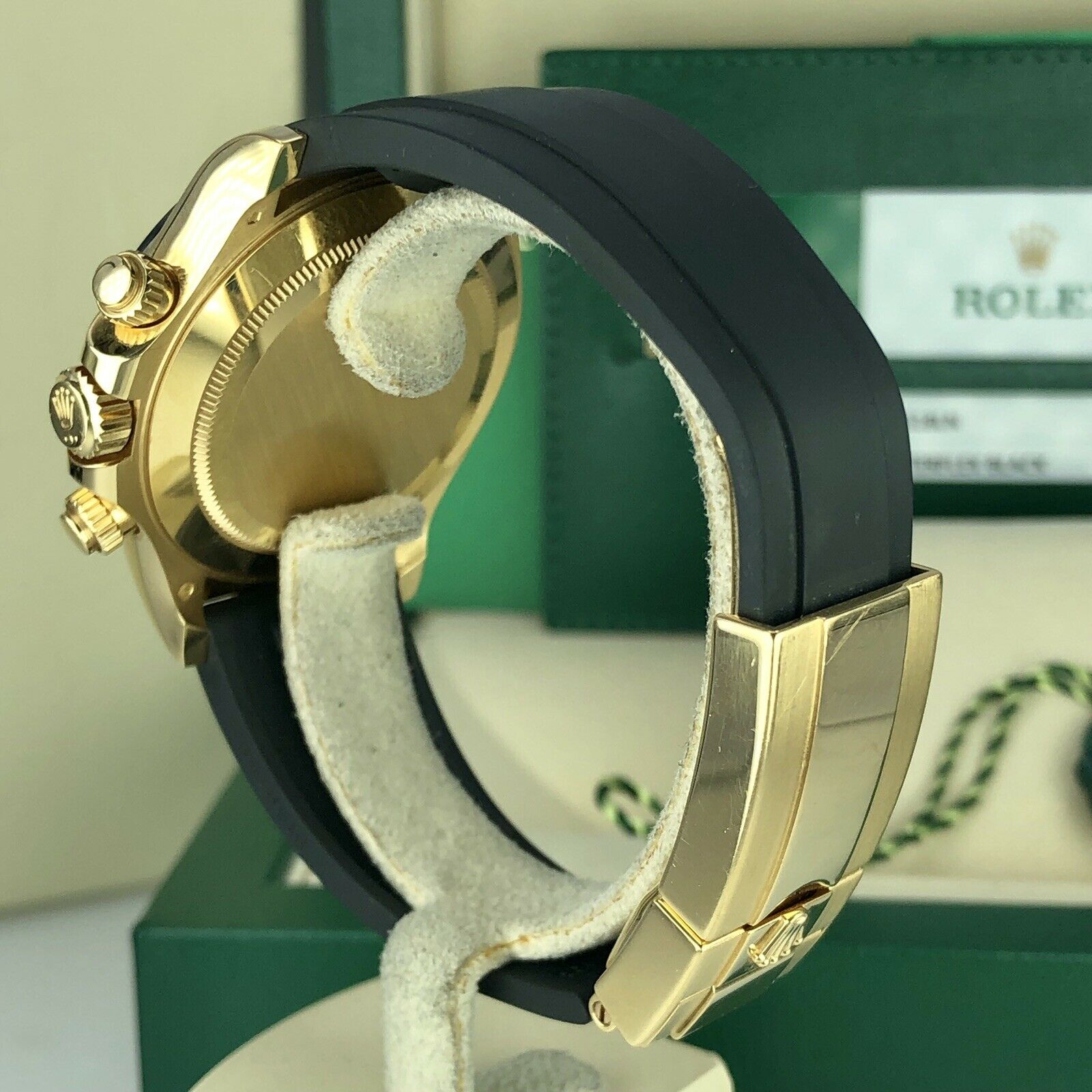 2018 Rolex Daytona 116518LN Yellow Gold Champagne/Black Dial Rubber Box & Card