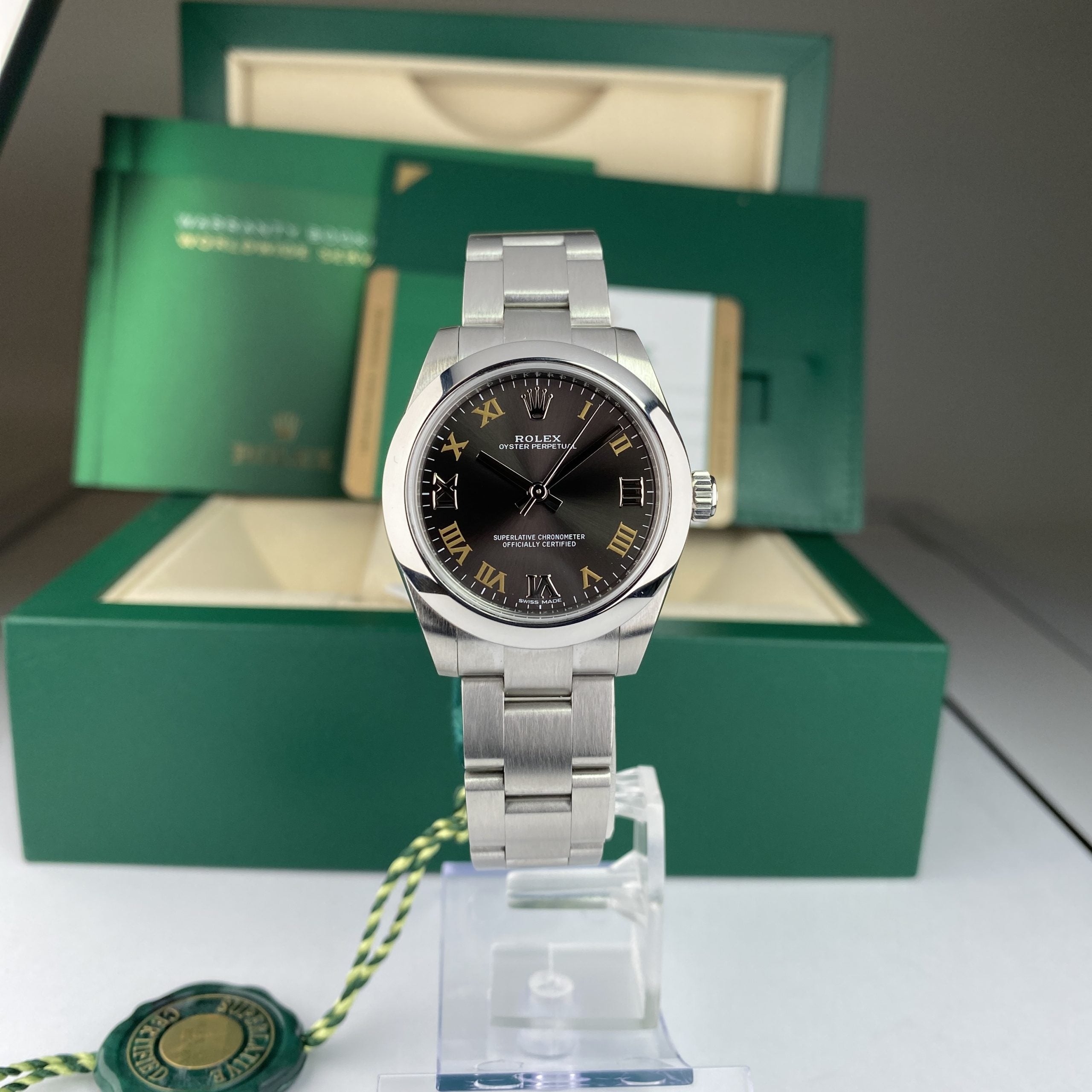 2018 Rolex Oyster Perpetual 177200 Midsize Dark Gray Roman Dial with Box and Card