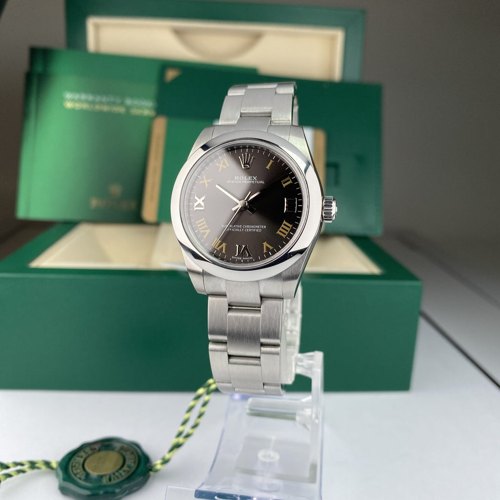 2018 Rolex Oyster Perpetual 177200 Midsize Dark Gray Roman Dial with Box and Card