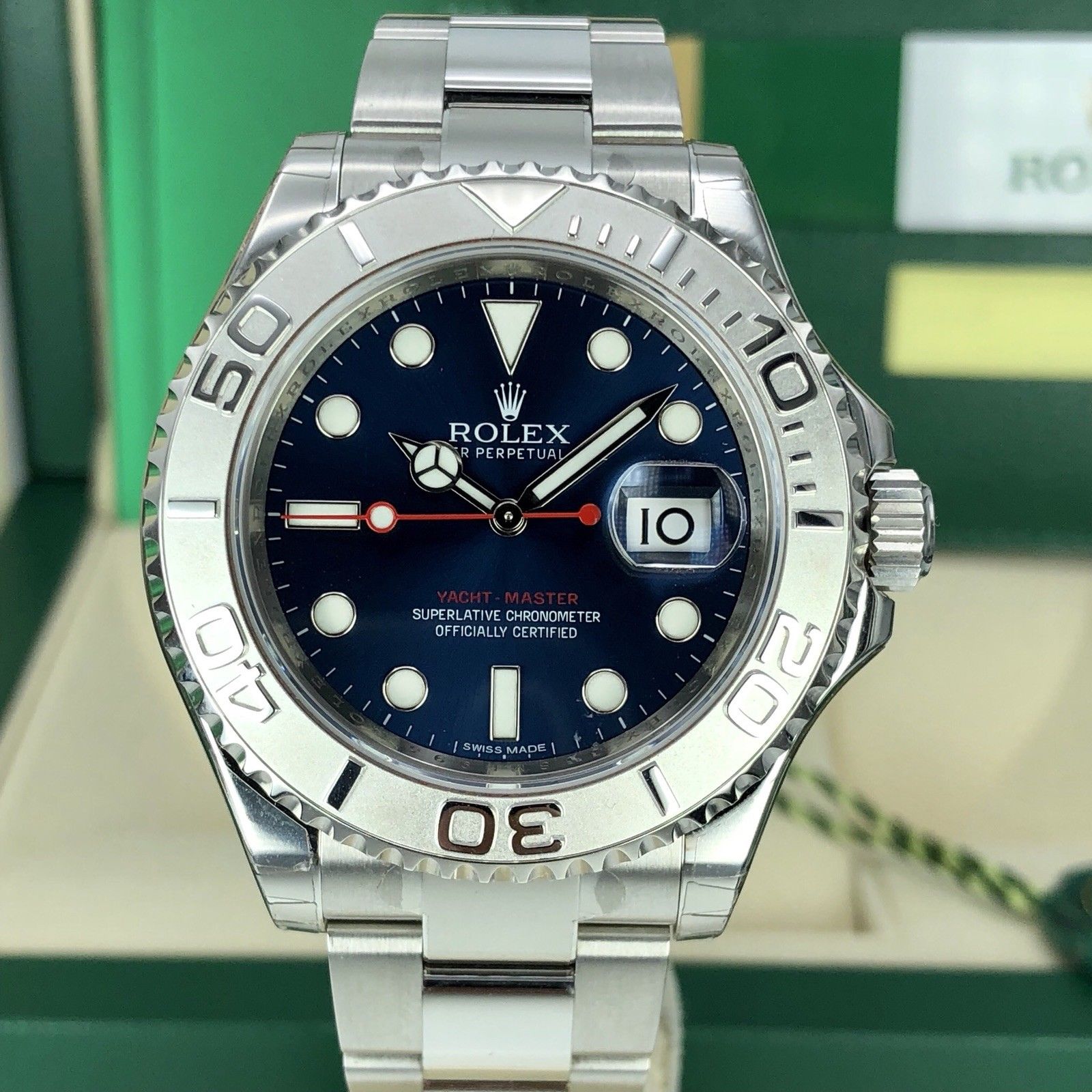2018 Rolex Yacht-Master 116622 Blue Platinum Bezel Unworn Box Card