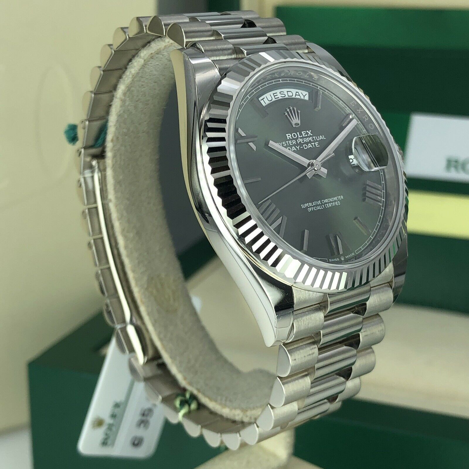 2019 Rolex Day-Date 228239 Olive Green White Gold 40mm With Box And Card Unworn