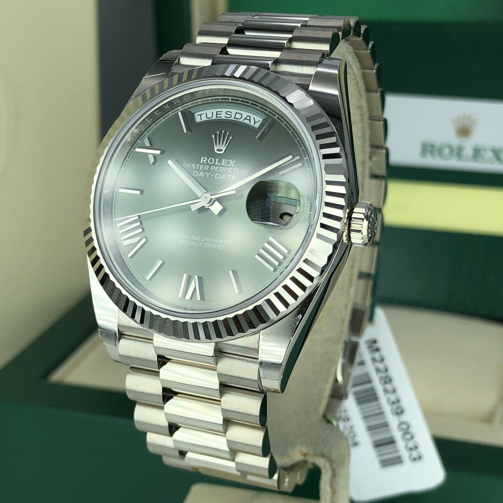 2019 Rolex Day-Date 228239 Olive Green White Gold 40mm With Box And Card Unworn