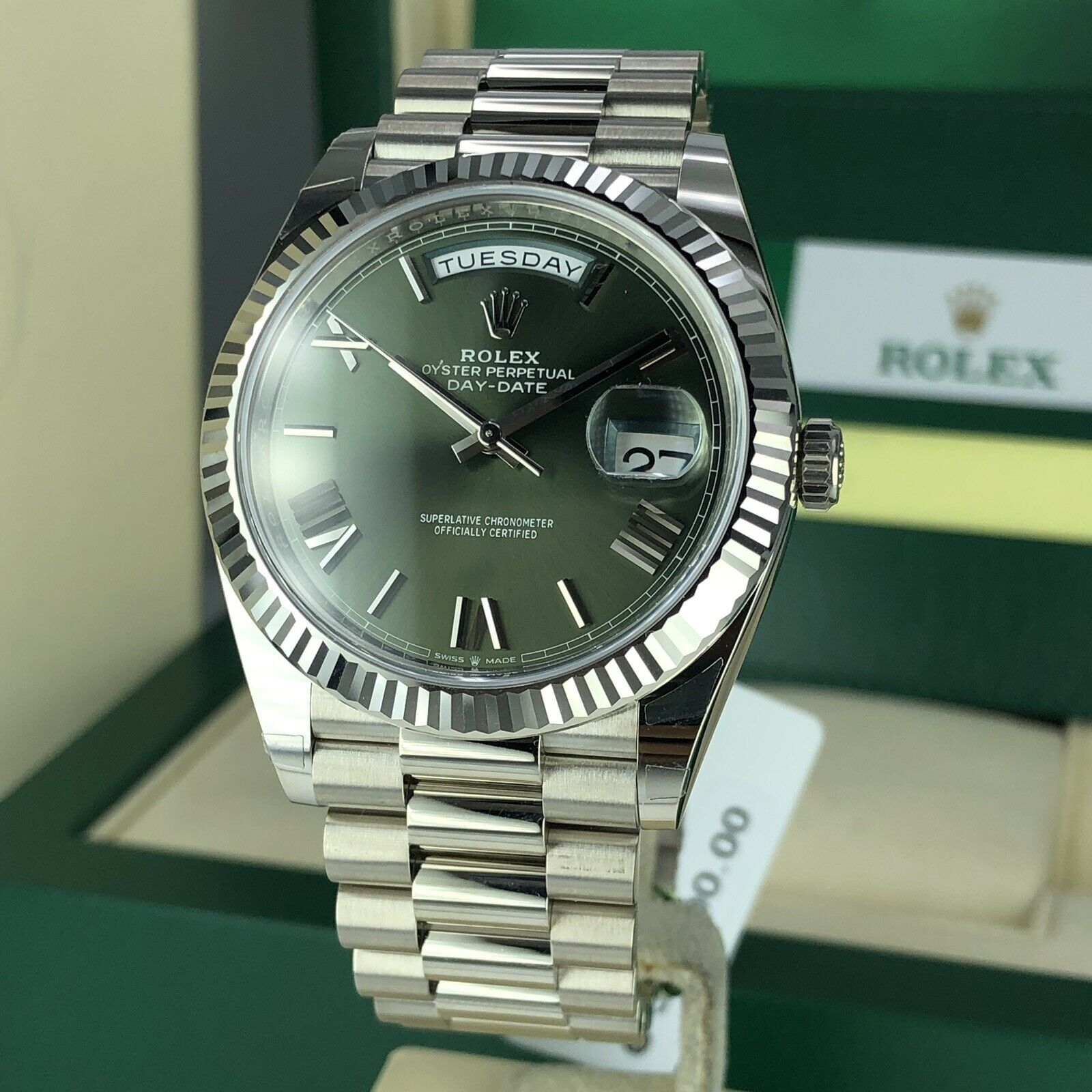 2019 Rolex Day-Date 228239 Olive Green White Gold 40mm With Box And Card Unworn