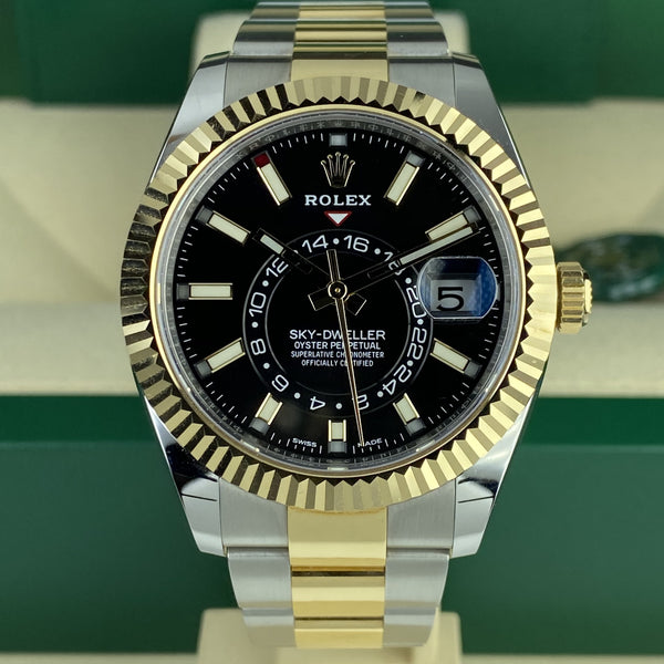 2019 Rolex Sky Dweller 326933 2 Tone 18K Black Dial UNWRON Box & Card