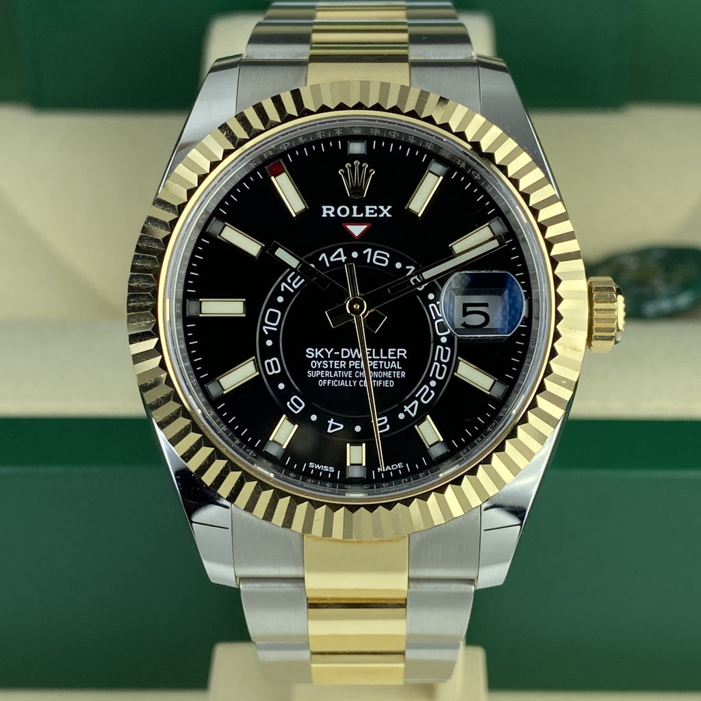 2019 Rolex Sky Dweller  326933 2 Tone 18K Black Dial UNWRON Box & Card