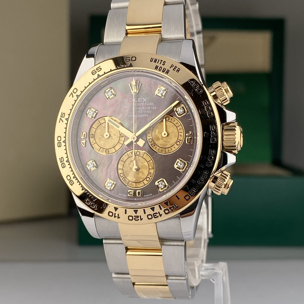 2020 Rolex Daytona 116503 Steel & Gold Factory Black Mother of Pearl MOP Diamonds Tahitian Dial