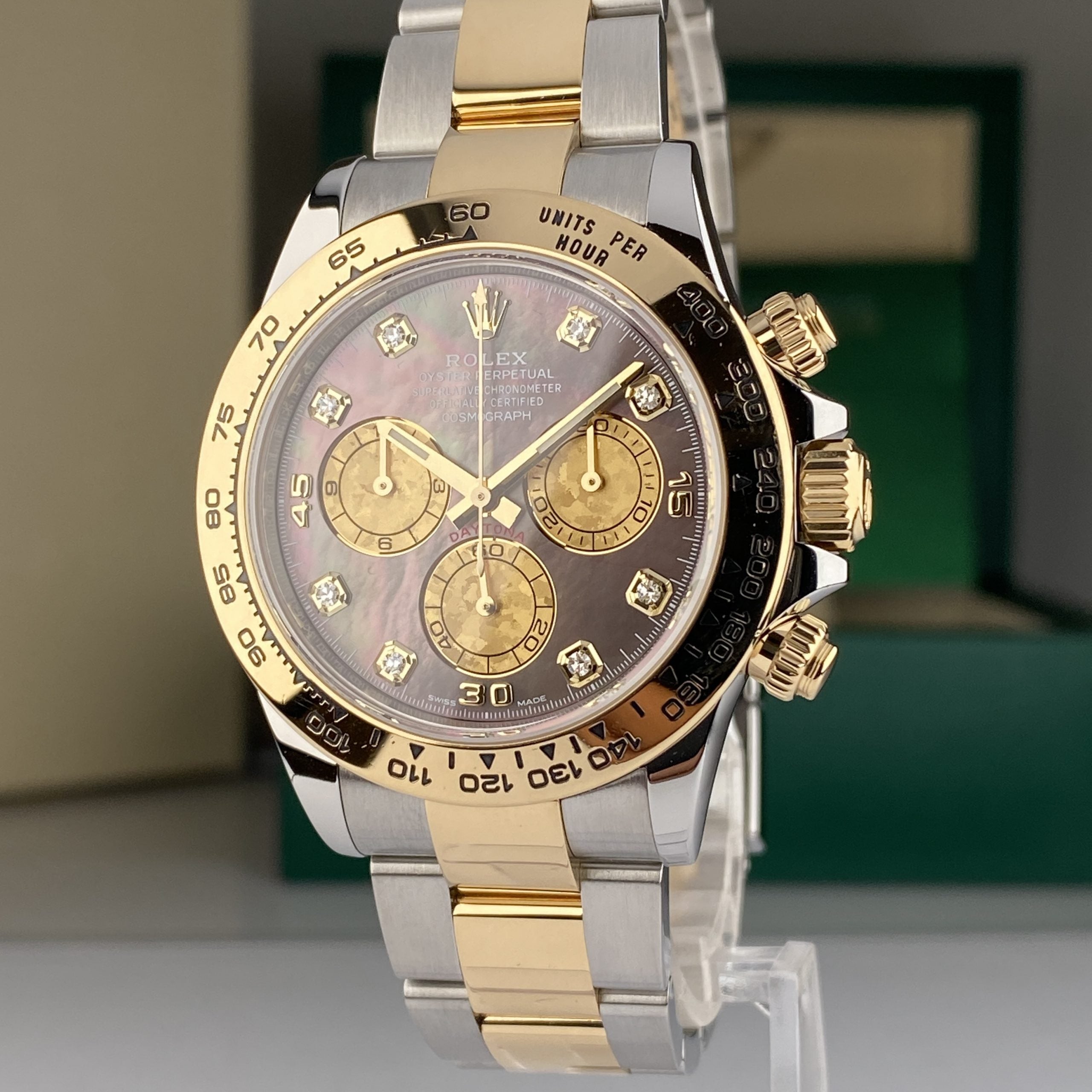2020 Rolex Daytona 116503 Steel & Gold Factory Black Mother of Pearl MOP Diamonds Tahitian Dial