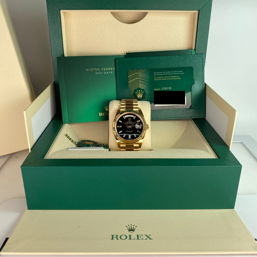 2022 Rolex Day-Date 228238 40mm Onyx Baguette Complete Set Unworn