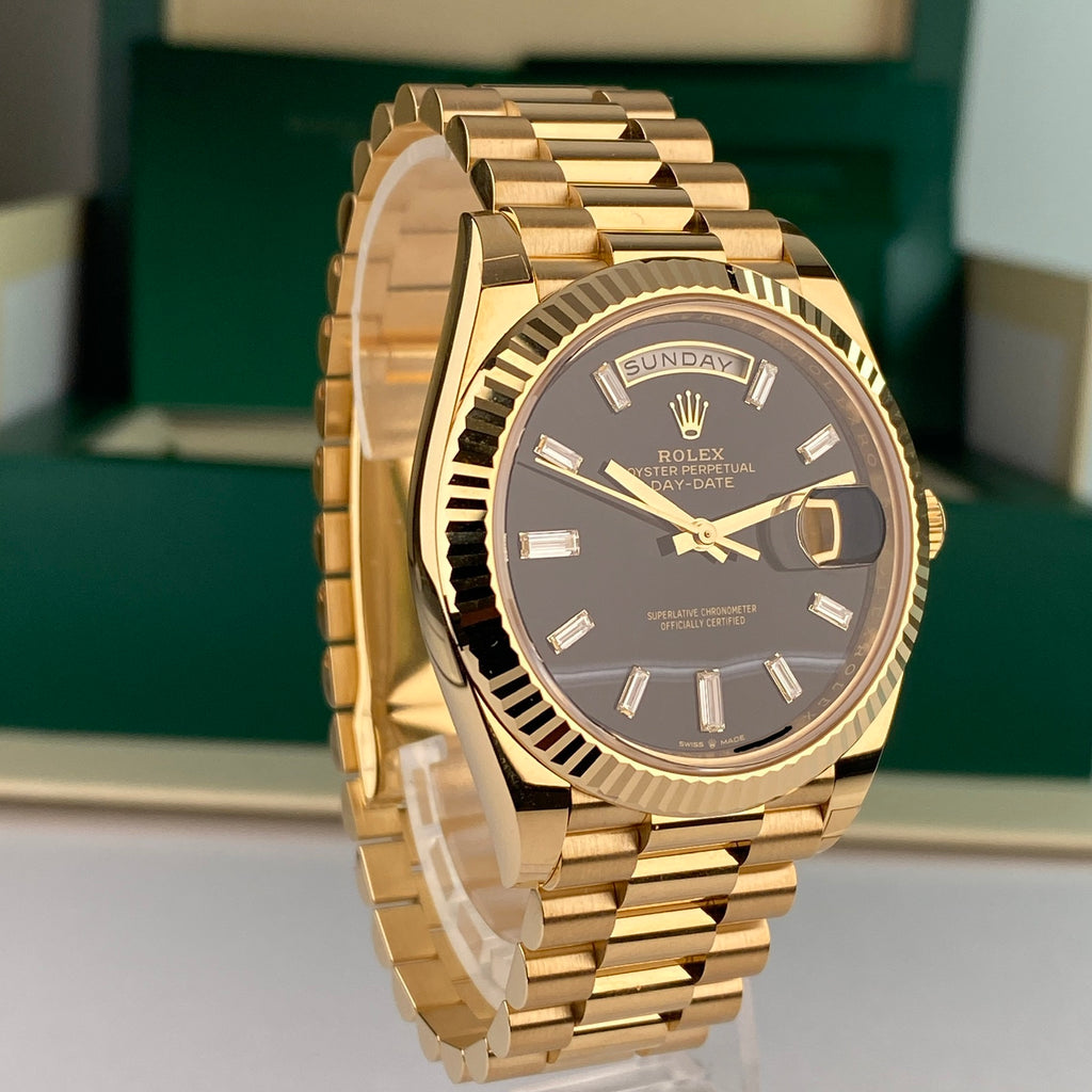 2022 Rolex Day-Date 228238 40mm Onyx Baguette Complete Set Unworn