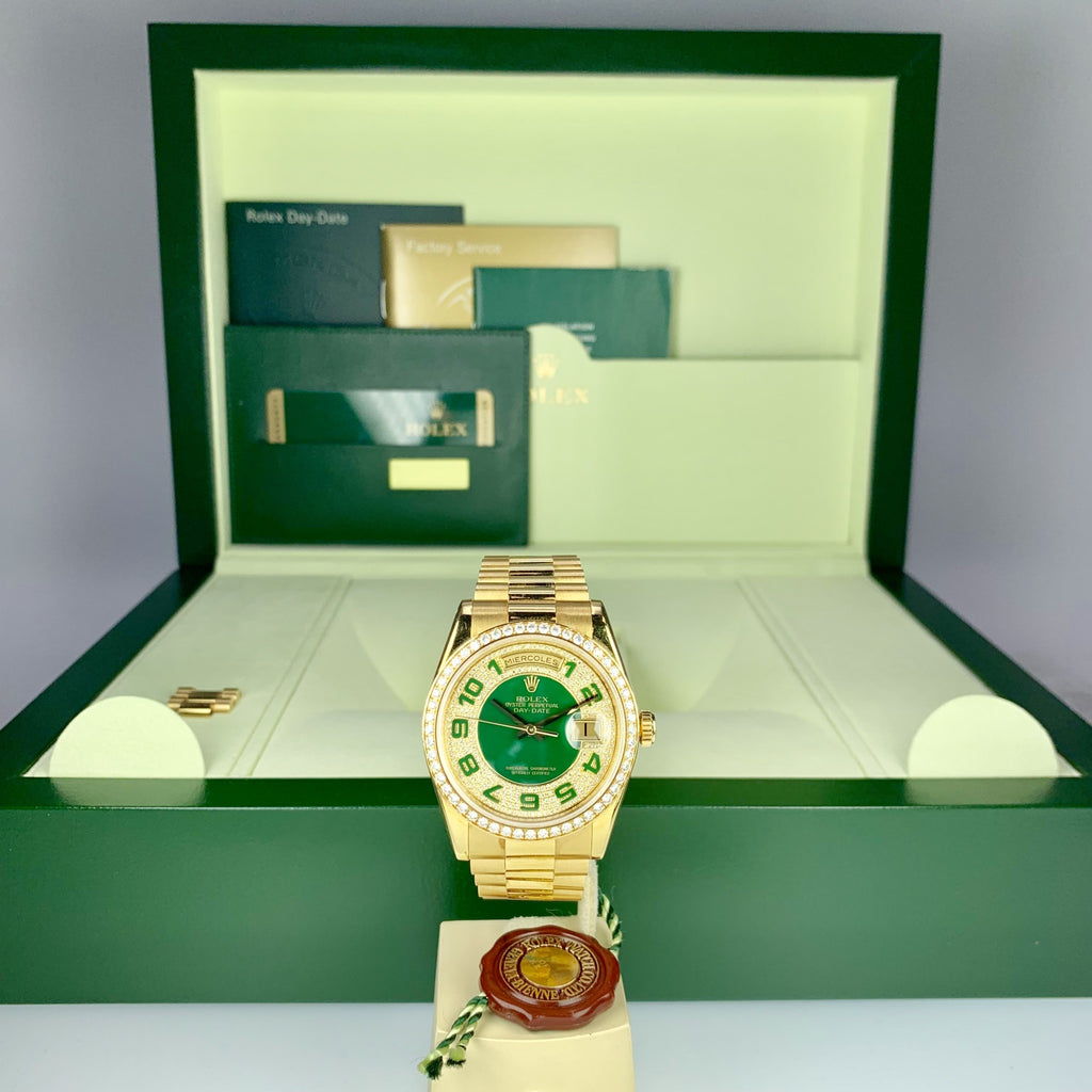 2007 Rolex Day-Date 50th Anniversary 118348 Pave Green Diamond With Box & Card