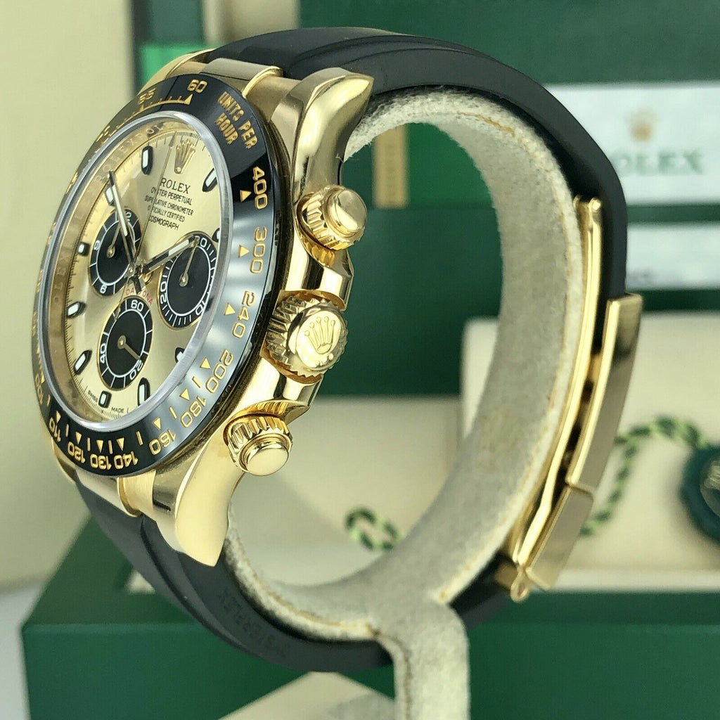 2018 Rolex Daytona 116518LN Yellow Gold Champagne/Black Dial Rubber Box & Card
