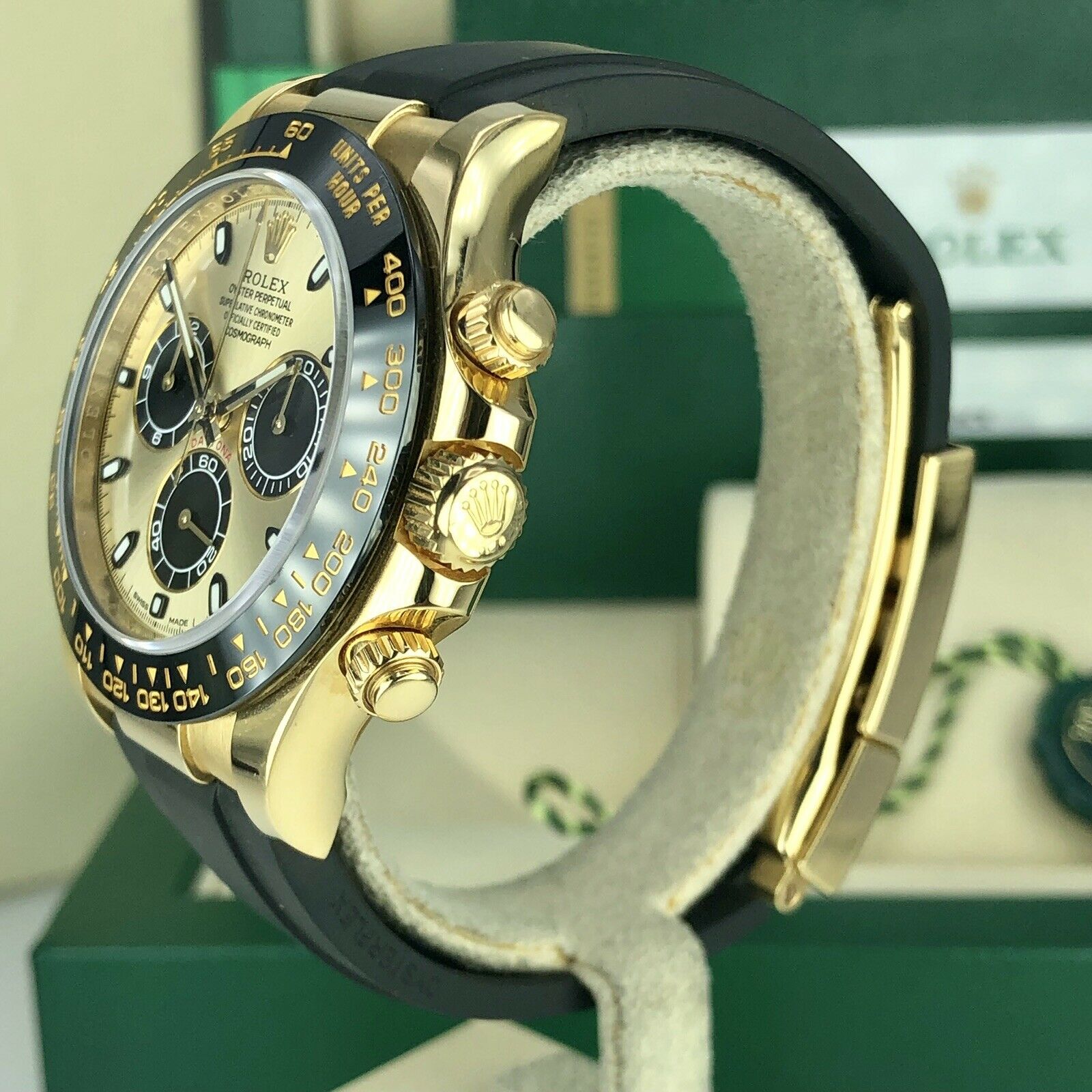 2018 Rolex Daytona 116518LN Yellow Gold Champagne/Black Dial Rubber Box & Card
