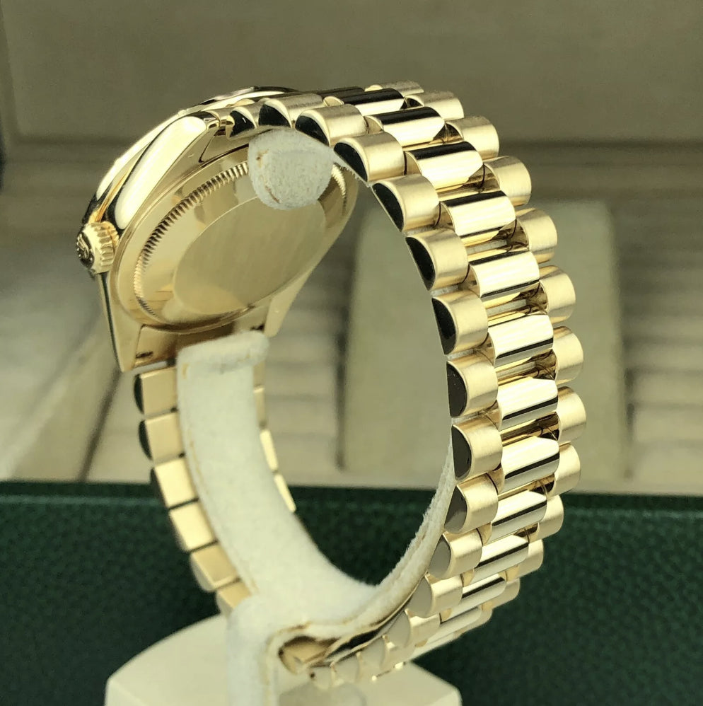 2003 Rolex Day-Date 118238 Factory Baguette Bezel & Jubilee Black MOP Dial