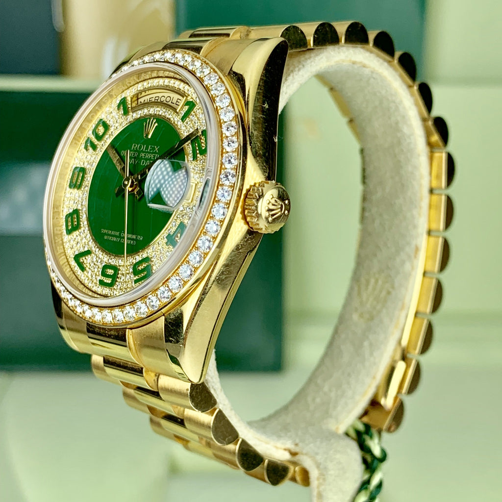 2007 Rolex Day-Date 50th Anniversary 118348 Pave Green Diamond With Box & Card