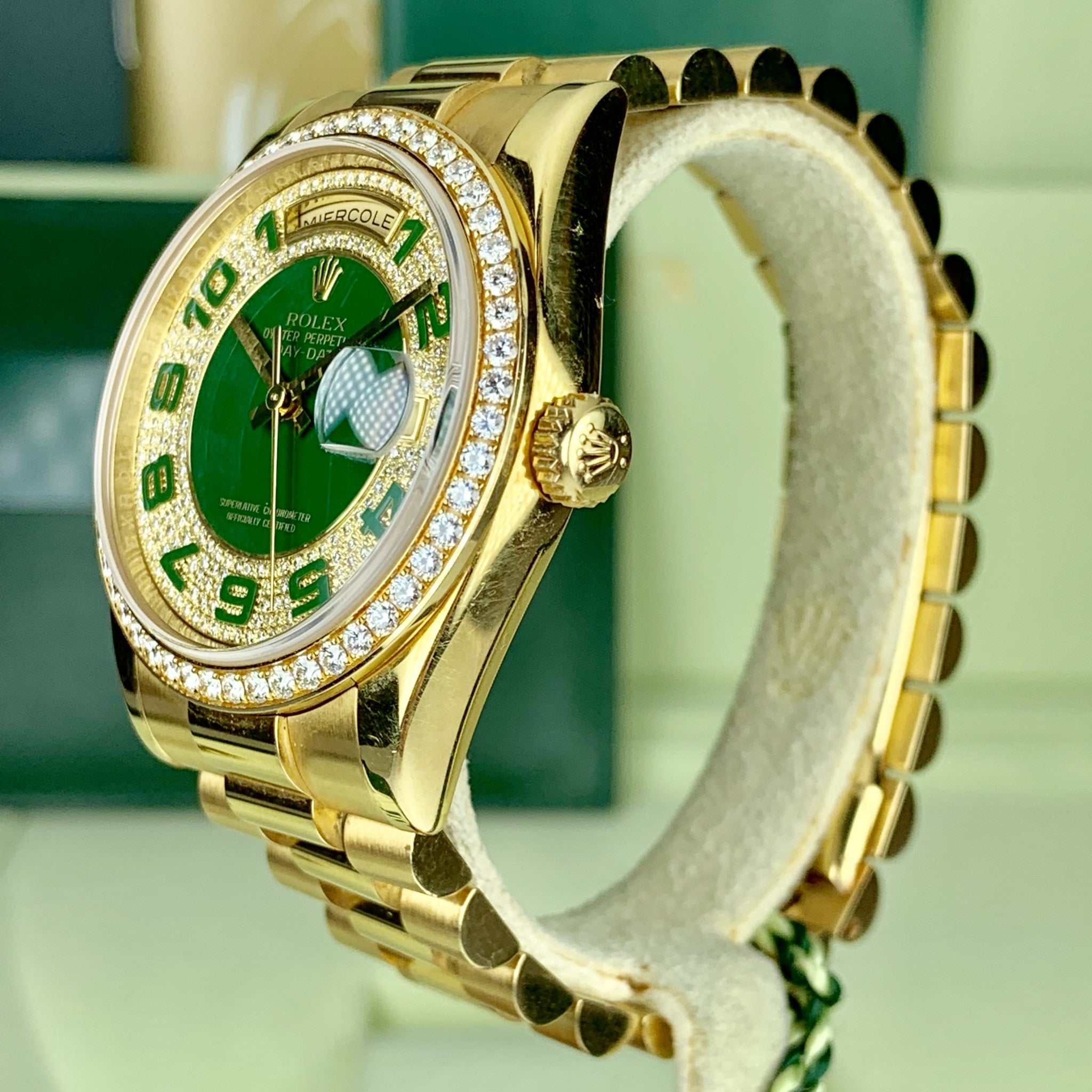2007 Rolex Day-Date 50th Anniversary 118348 Pave Green Diamond With Box & Card