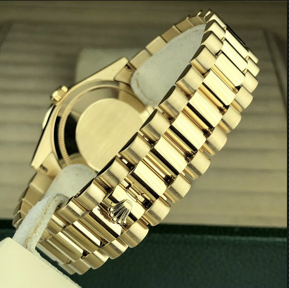 2003 Rolex Day-Date 118238 Factory Baguette Bezel & Jubilee Black MOP Dial